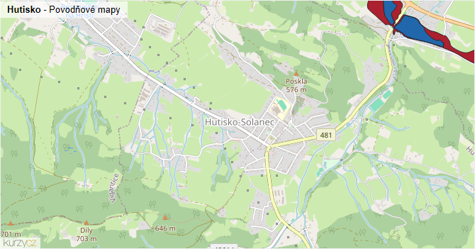 Hutisko - záplavové mapy stoleté vody