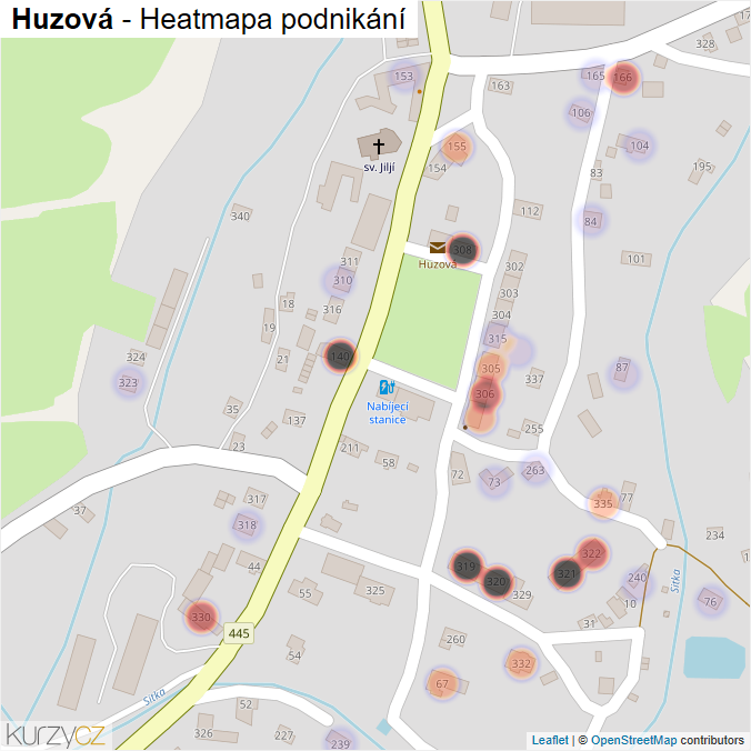 Mapa Huzová - Firmy v části obce.