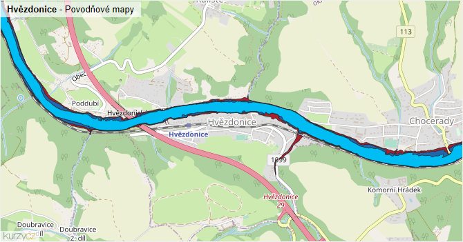 Hvězdonice - záplavové mapy stoleté vody