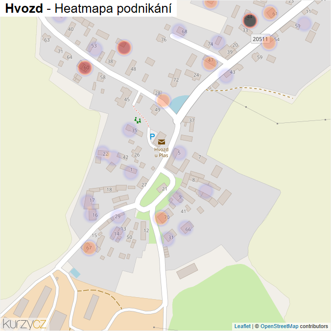 Mapa Hvozd - Firmy v části obce.