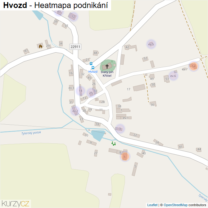 Mapa Hvozd - Firmy v části obce.