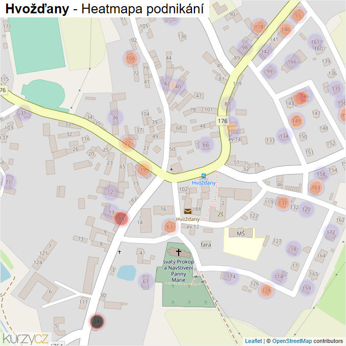 Mapa Hvožďany - Firmy v části obce.