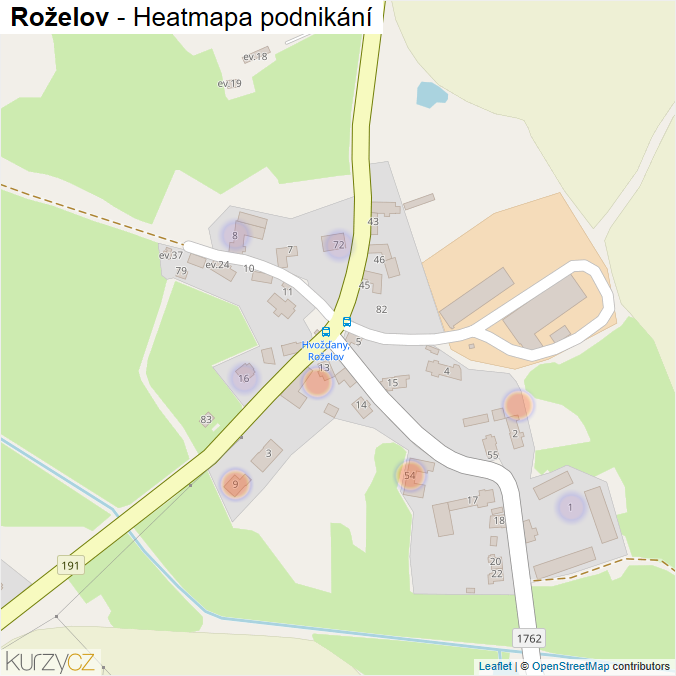 Mapa Roželov - Firmy v části obce.
