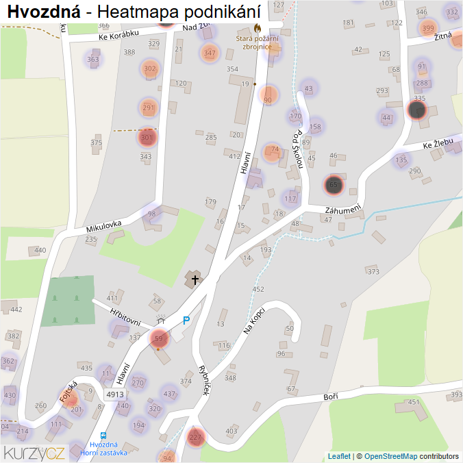 Mapa Hvozdná - Firmy v obci.