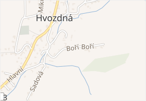 Boří v obci Hvozdná - mapa ulice