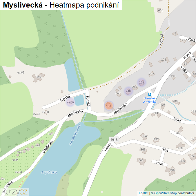 Mapa Myslivecká - Firmy v ulici.