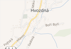 Rybníček v obci Hvozdná - mapa ulice
