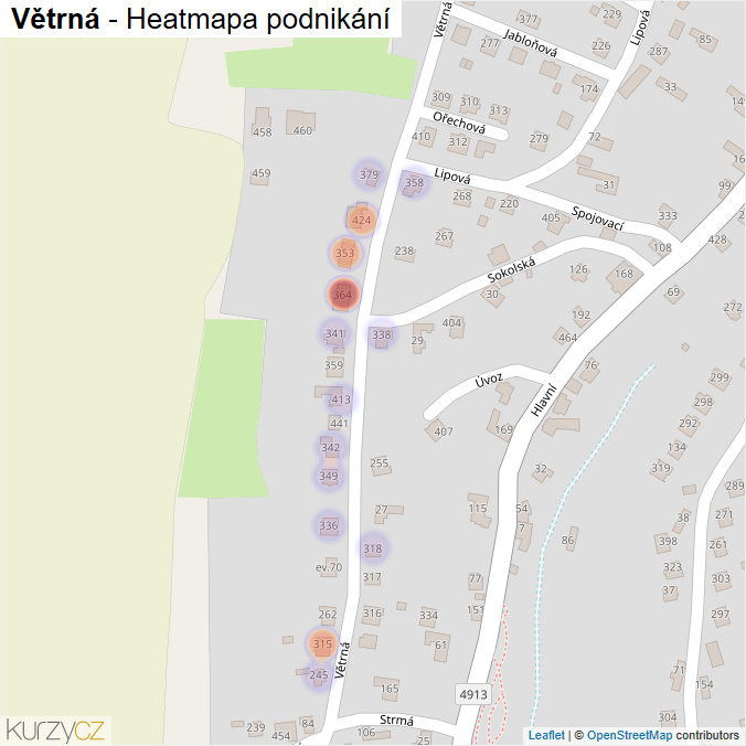 Mapa Větrná - Firmy v ulici.