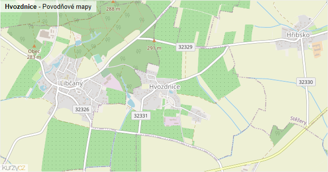 Hvozdnice - záplavové mapy stoleté vody