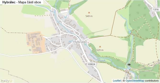 Hybrálec - mapa části obce