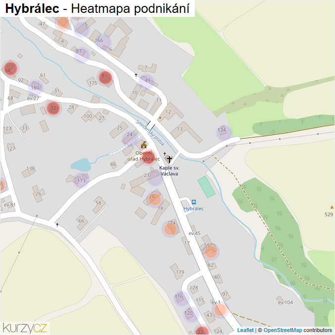 Mapa Hybrálec - Firmy v části obce.