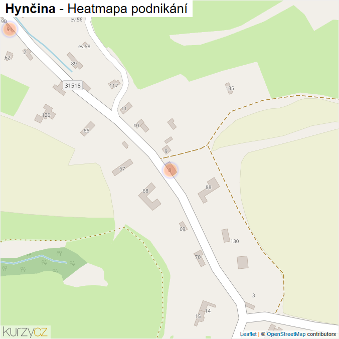 Mapa Hynčina - Firmy v části obce.