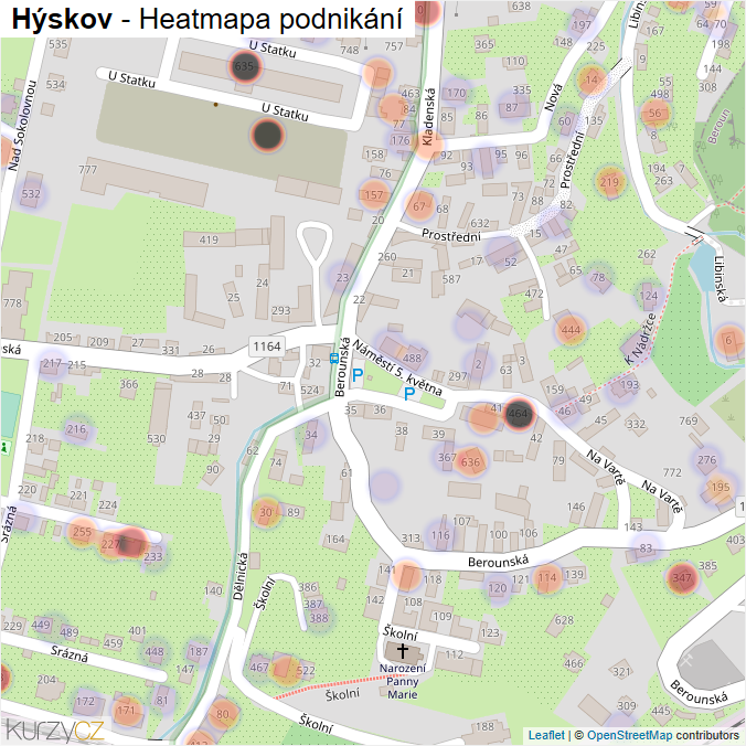 Mapa Hýskov - Firmy v obci.