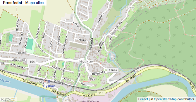 Prostřední - mapa ulice