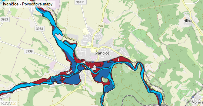 Ivančice - záplavové mapy stoleté vody