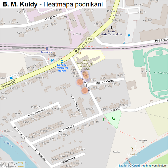 Mapa B. M. Kuldy - Firmy v ulici.