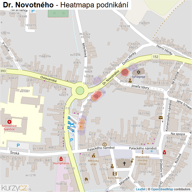 Mapa Dr. Novotného - Firmy v ulici.