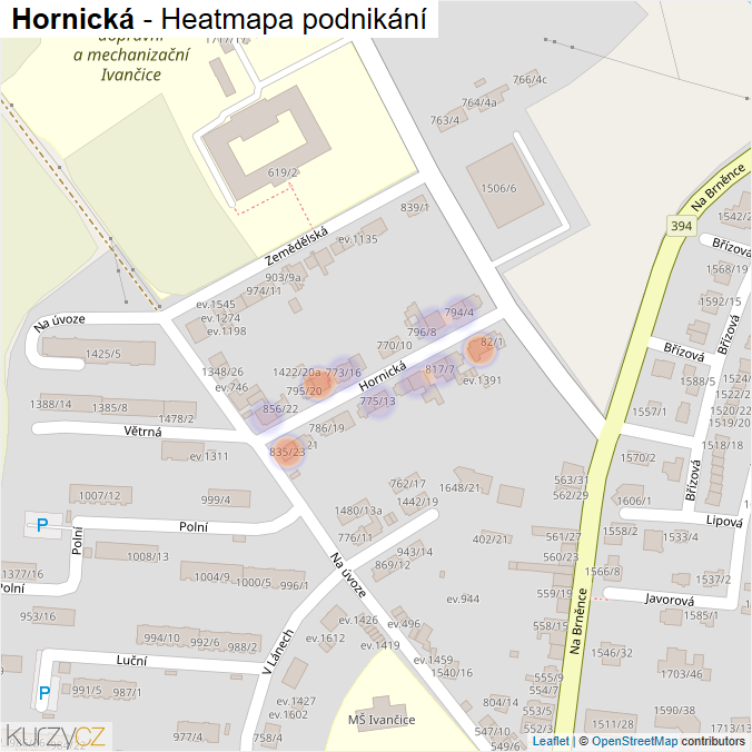 Mapa Hornická - Firmy v ulici.