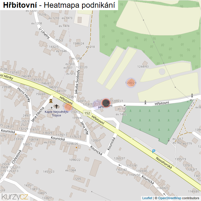 Mapa Hřbitovní - Firmy v ulici.