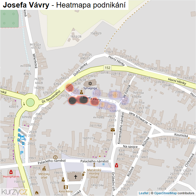 Mapa Josefa Vávry - Firmy v ulici.