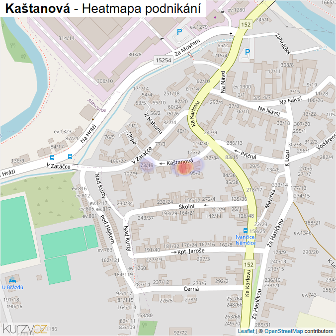 Mapa Kaštanová - Firmy v ulici.