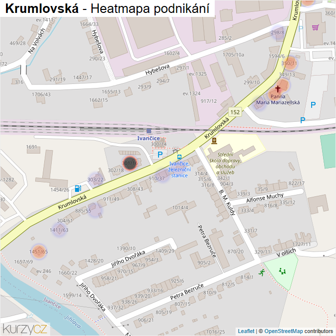 Mapa Krumlovská - Firmy v ulici.
