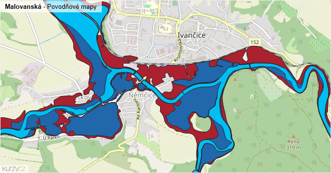 Malovanská - záplavové mapy stoleté vody