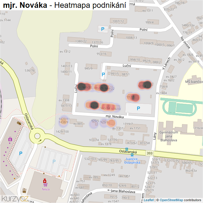 Mapa mjr. Nováka - Firmy v ulici.
