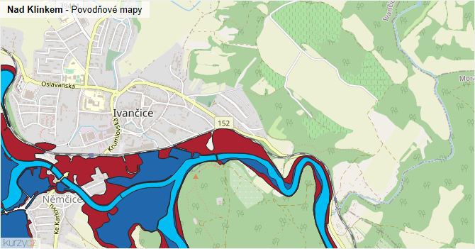 Nad Klínkem - záplavové mapy stoleté vody