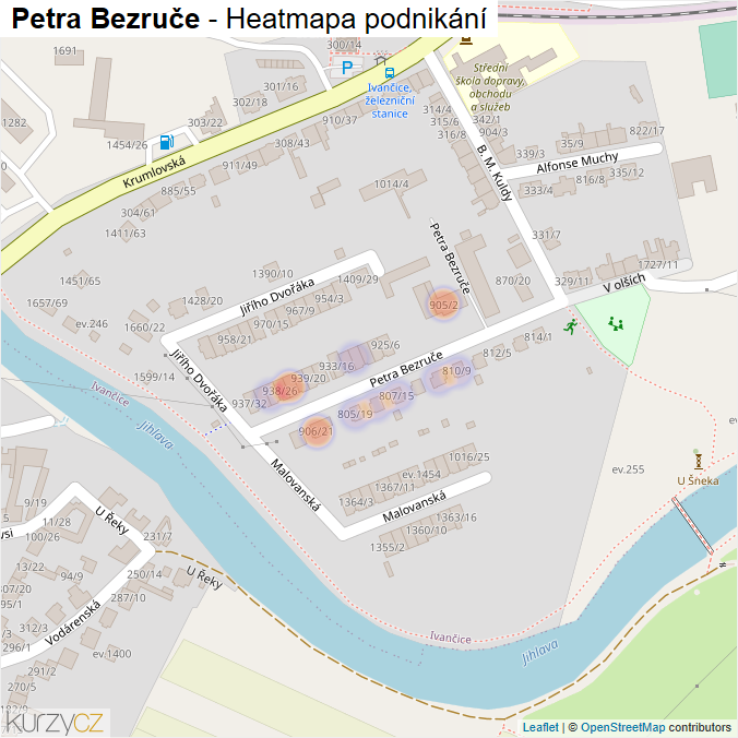 Mapa Petra Bezruče - Firmy v ulici.