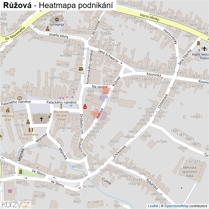 Mapa Růžová - Firmy v ulici.
