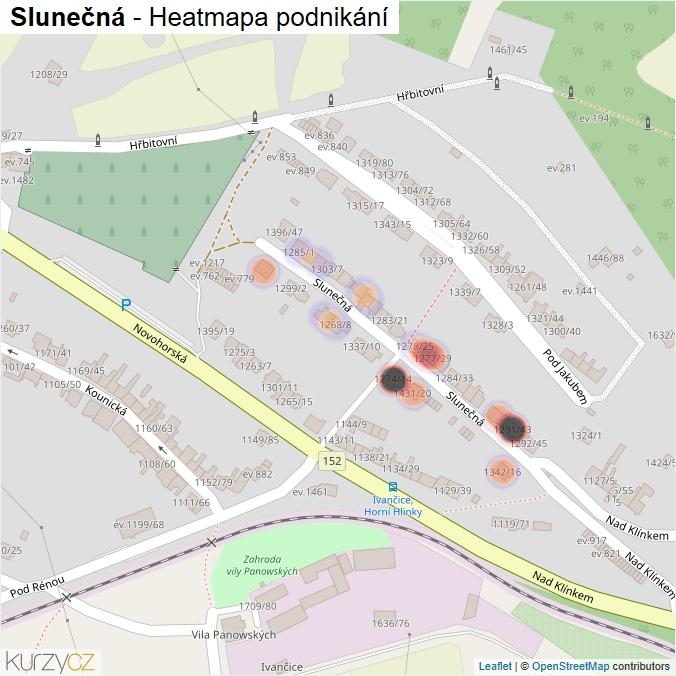 Mapa Slunečná - Firmy v ulici.
