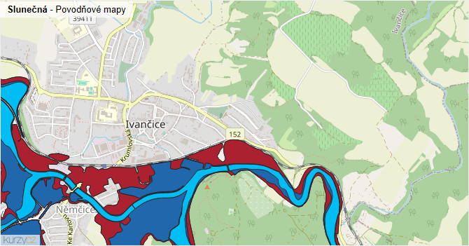 Slunečná - záplavové mapy stoleté vody