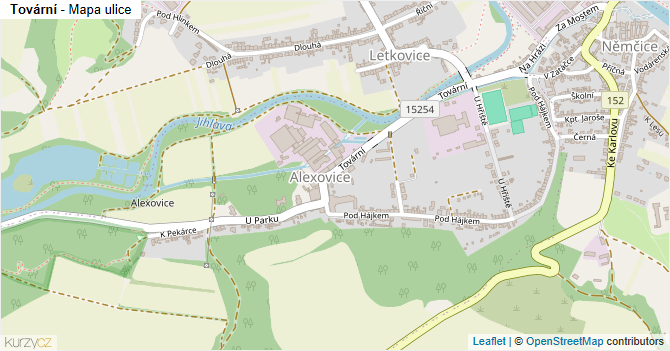 Tovární - mapa ulice