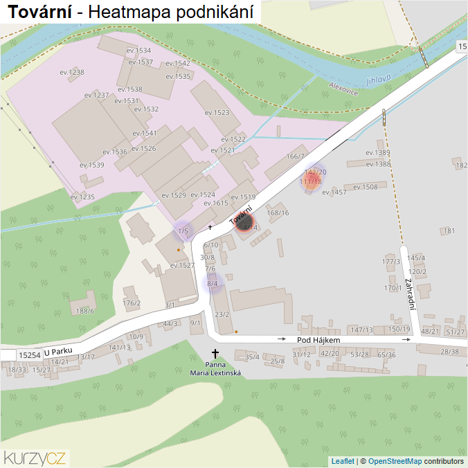 Mapa Tovární - Firmy v ulici.