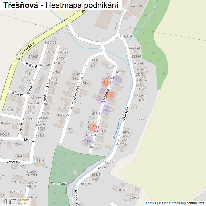 Mapa Třešňová - Firmy v ulici.