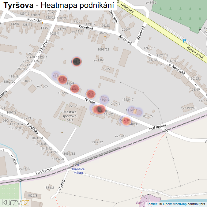 Mapa Tyršova - Firmy v ulici.