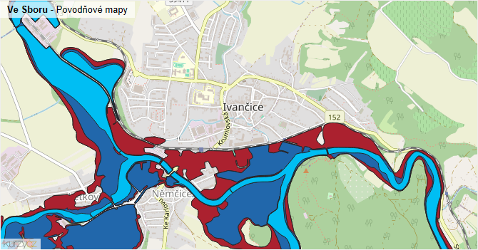 Ve Sboru - záplavové mapy stoleté vody