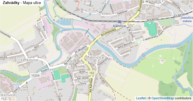 Zahrádky - mapa ulice