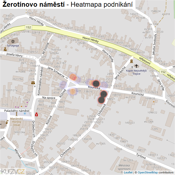 Mapa Žerotínovo náměstí - Firmy v ulici.