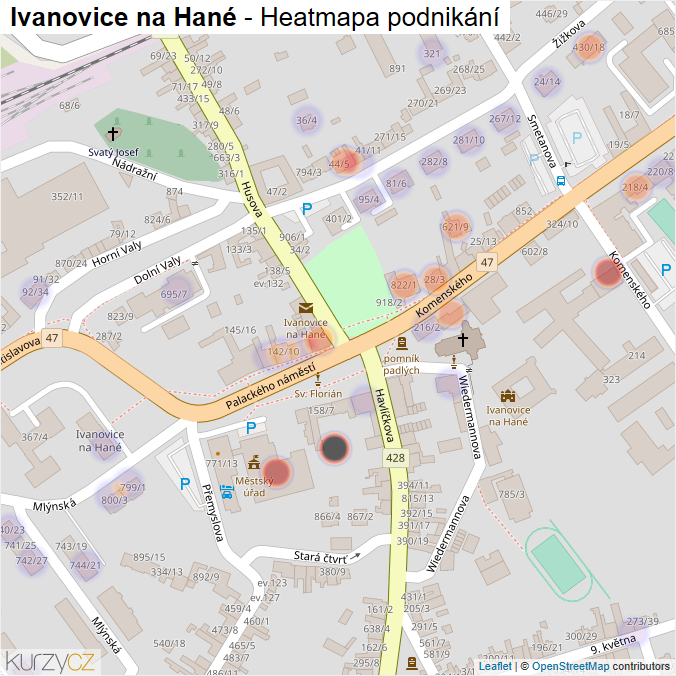 Mapa Ivanovice na Hané - Firmy v obci.