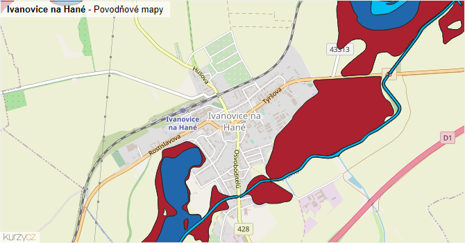 Ivanovice na Hané - záplavové mapy stoleté vody