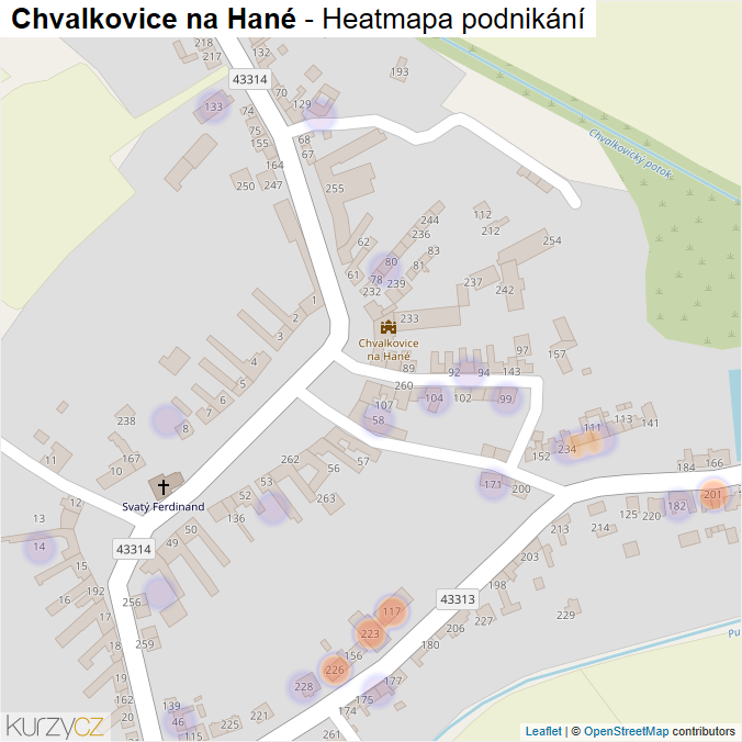 Mapa Chvalkovice na Hané - Firmy v části obce.