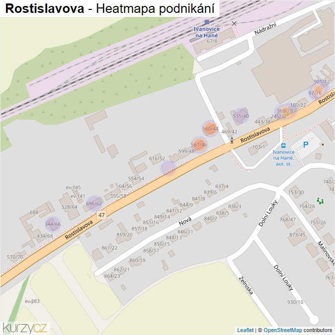 Mapa Rostislavova - Firmy v ulici.