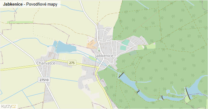 Jabkenice - záplavové mapy stoleté vody