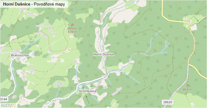 Horní Dušnice - záplavové mapy stoleté vody