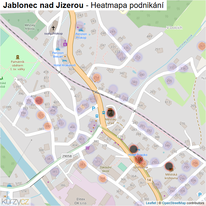 Mapa Jablonec nad Jizerou - Firmy v části obce.