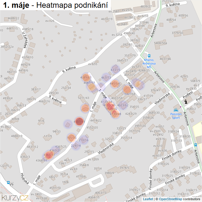 Mapa 1. máje - Firmy v ulici.