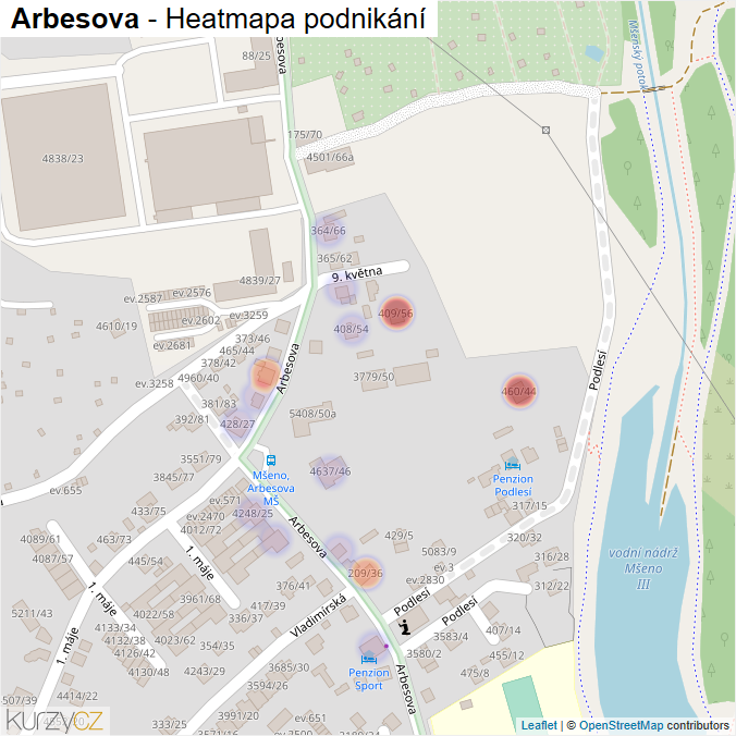 Mapa Arbesova - Firmy v ulici.