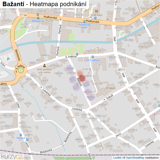 Mapa Bažantí - Firmy v ulici.